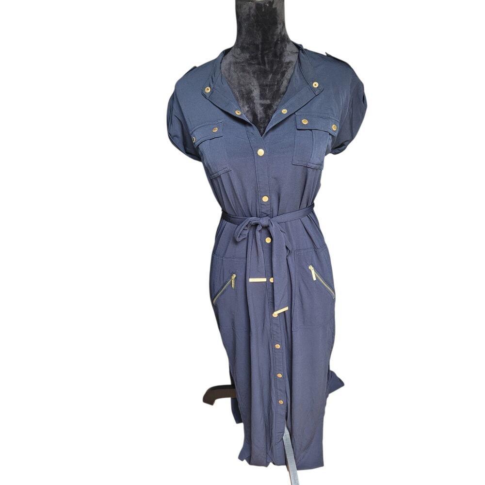 Michael Kors Dress Women's M Navy Belted Gold Buttons
